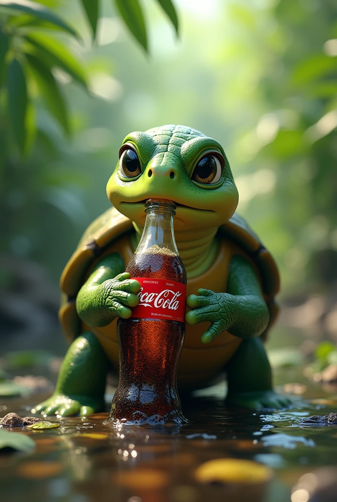Turtle drinking coke