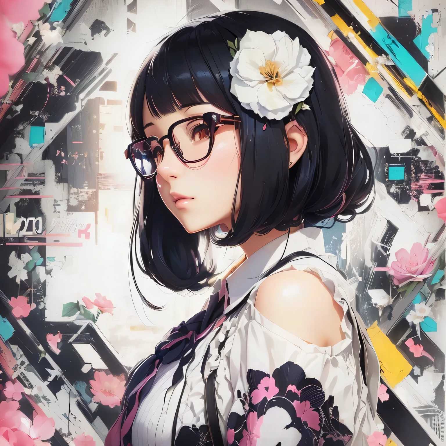 anime girl with glasses and a flower in her hair, animated style 4 k, beautiful animated portrait, portrait of an anime girl, anime girl portrait, animated styled digital art, animated style portrait, anime girl portrait, animated style. 8k, Best Anime 4K Konachan Wallpaper, Moe anime art style, animated style artwork, anime art wallpaper 4k