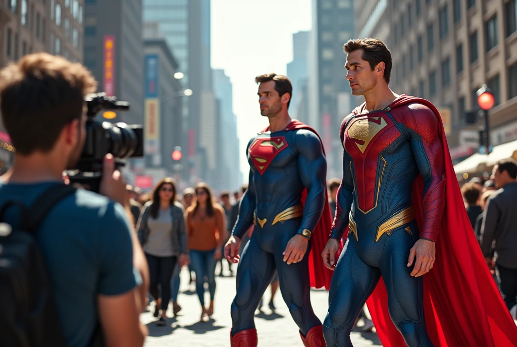 Superheroes being filmed in public 