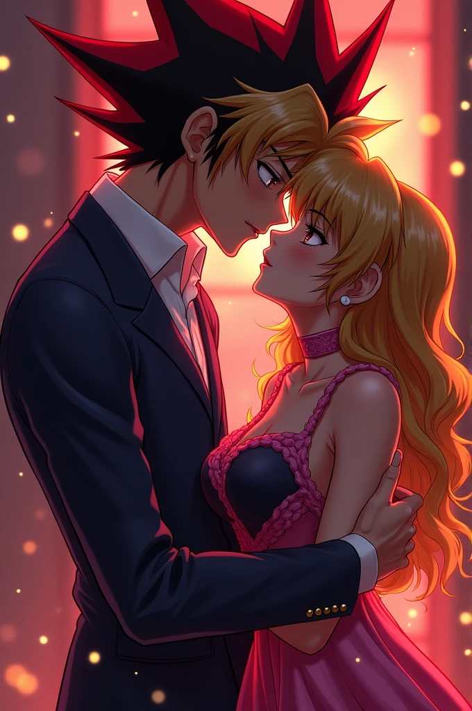 Yami Yugi and Kagome during an intimate kiss