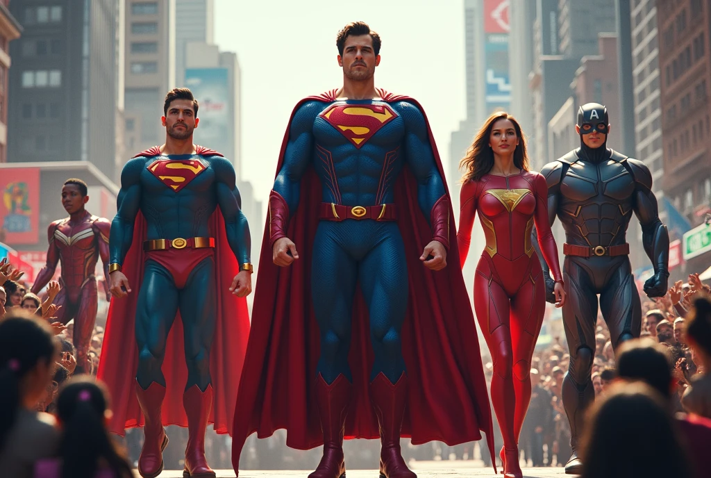 Superheroes being idolized in public