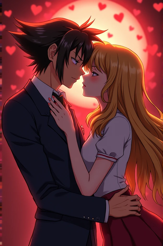 Yami Yugi and Kagome Higurashi during an intimate kiss
