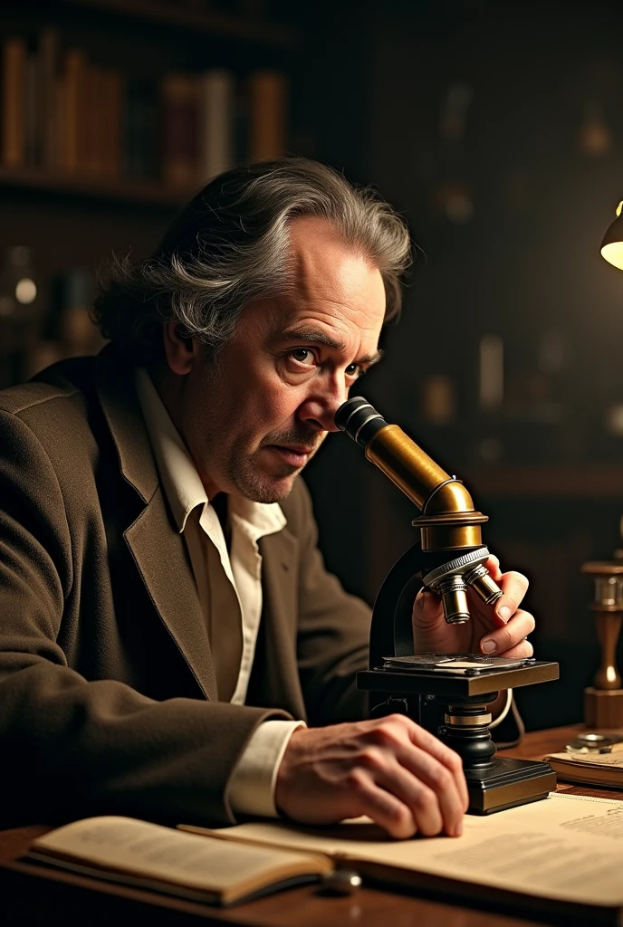 Robert Hooke surprised to see a cell under a microscope
