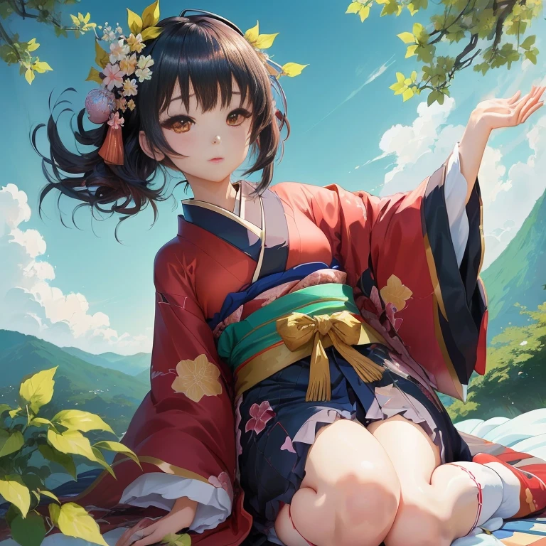 anime girl in kimono outfit sitting on a blanket with her arms out, anime style 4 k, anime art wallpaper 8 k, cute anime girl, anime art wallpaper 4k, anime art wallpaper 4 k, beautiful anime girl, young anime girl, guweiz on pixiv artstation, high quality anime artstyle, anime wallpaper 4k, anime wallpaper 4 k