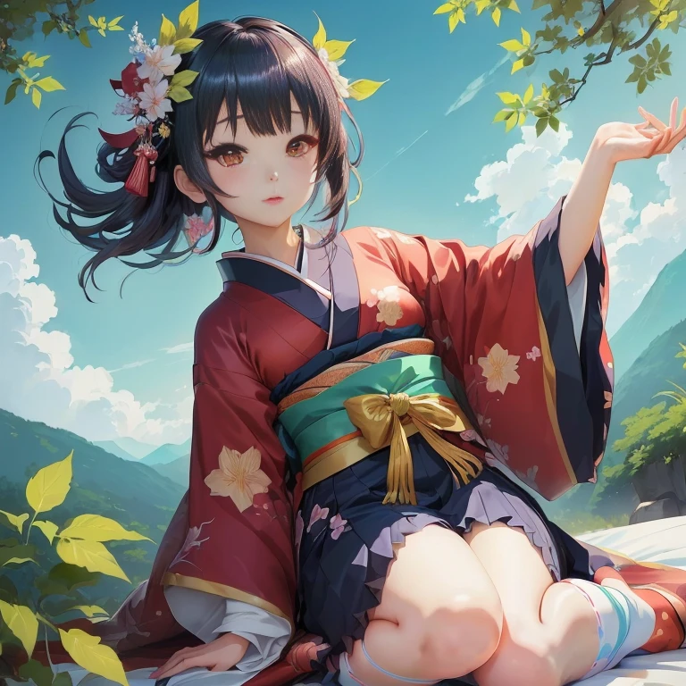 anime girl in kimono outfit sitting on a blanket with her arms out, anime style 4 k, anime art wallpaper 8 k, cute anime girl, anime art wallpaper 4k, anime art wallpaper 4 k, beautiful anime girl, young anime girl, guweiz on pixiv artstation, high quality anime artstyle, anime wallpaper 4k, anime wallpaper 4 k