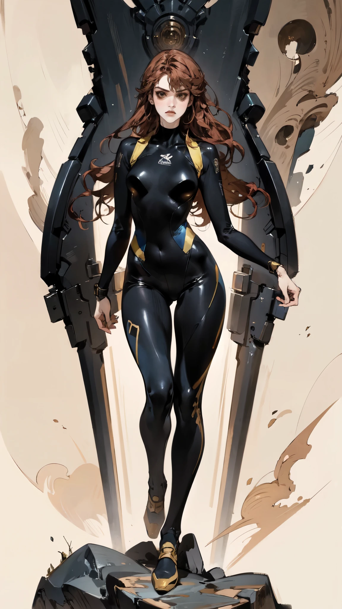 (masterpiece:1.2, best quality:1.2, extremely delicate:1.2), ((Alexandra Daddario:1.2)), a mature women with long slightly curly brown hair, a well-defined face, intense eyes, a thoughtful expression, brown skin, tall and athletic build, a futuristic fantasy-style blue and black short-sleeved tight-fitting wetsuit, matching trousers, wrist guards, she sits leisurely on a seaside rock, this character embodies a finely crafted futuristic fantasy-style swimmer in anime style, exquisite and mature manga art style, dramatic, high definition, highres, ultra-detailed, ultra-fine painting, professional, perfect body proportions, golden ratio, anatomically correct, symmetrical face, extremely detailed eyes and face, high quality eyes, creativity, RAW photo, UHD, 32k, Natural light, cinematic lighting, (masterpiece-anatomy-perfect:1.2)