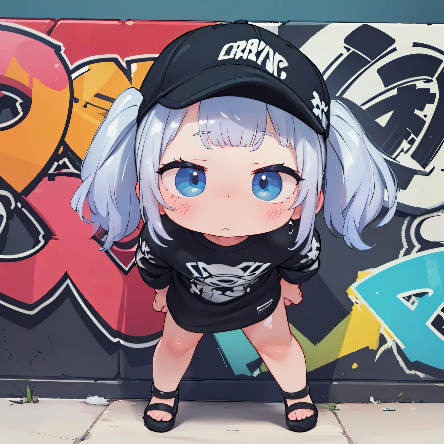 Alley、(Super detailed)、(32K)、((Hip Hop Fashion))、(Graffiti wall)、(Esbian full body)、(Highly detailed face)、(Detailed feet)、(Detailed instructions)、(Cold Face)、(Are standing)