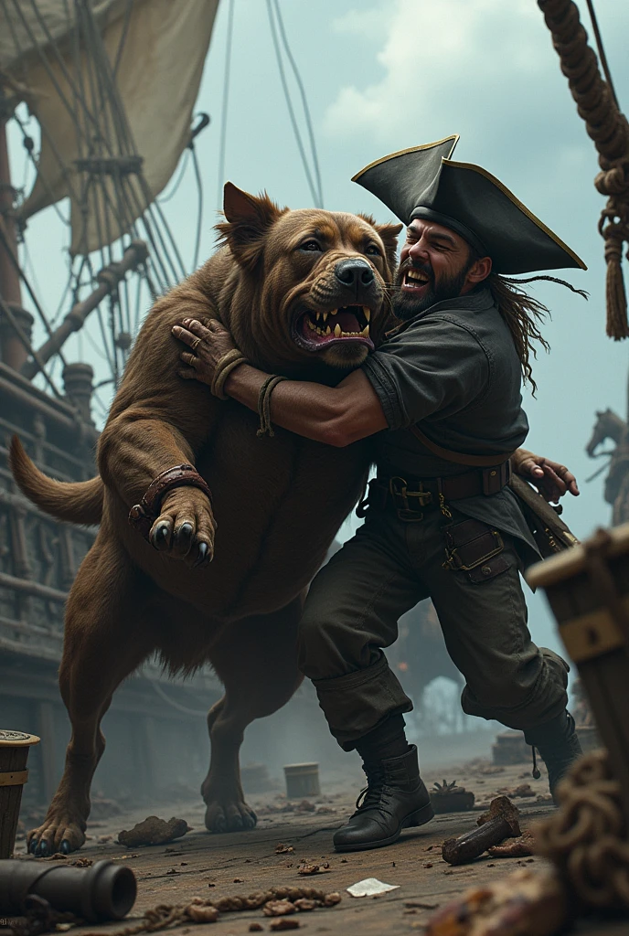 ANGRY PITBULL BITING PIRATE