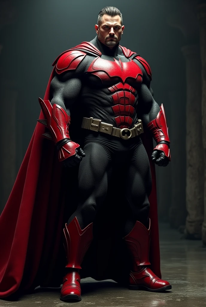 Batman with red boots and black pants without a cape, red and black armor
