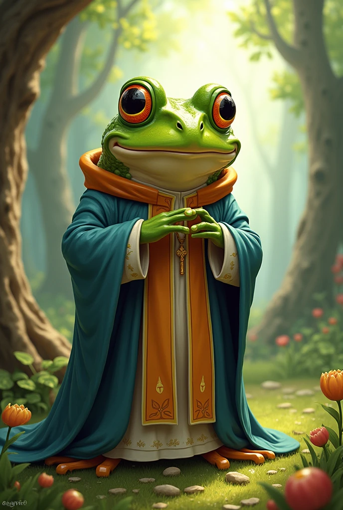 a frog dressed like a priest