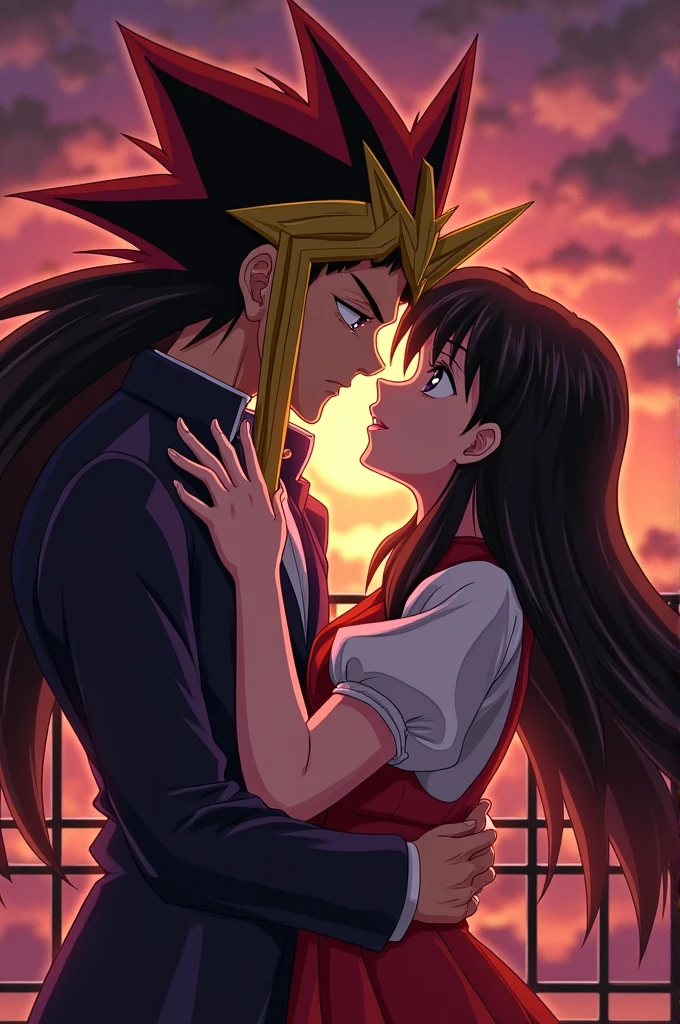 Yami Yugi from yu-gi-oh and Kagome Higurashi from inuyasha during an intimate kiss