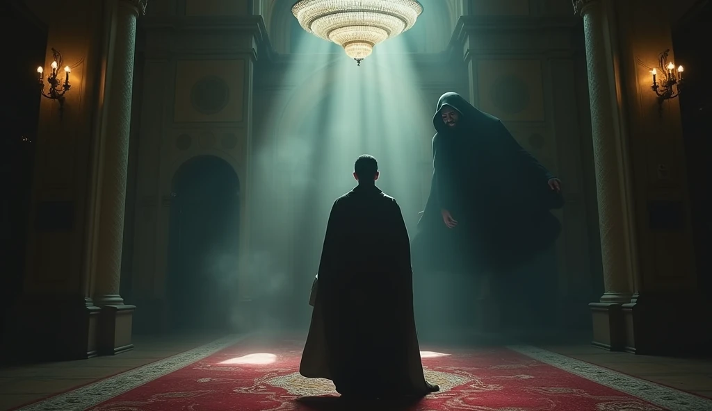 (Islamic horror story title : Shadows in the third part of the night)
Scene 5: Hassan Fights with Al-Quran Verses - Setting and Atmosphere : The interior of the mosque with slightly brighter lighting than the previous scene.. The black shadow looks increasingly shaky.
- Main Characters : Hassan who recites the verses of the Quran firmly and boldly. Focus on the changing atmosphere of the mosque which is starting to return to normal
