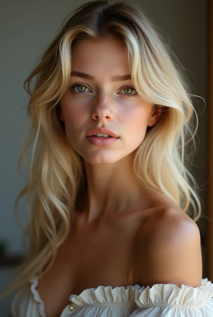 Jeune femme blonde yeux marron naturel  sexy