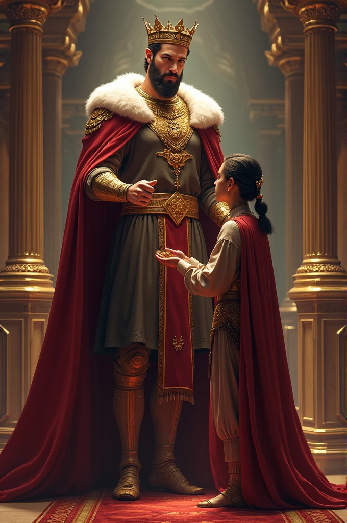 King with a servant holding only a coin