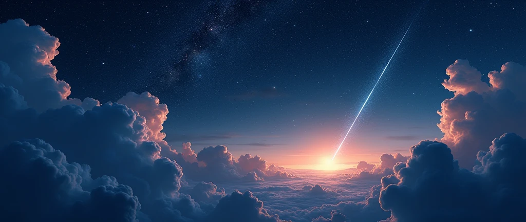 make a desktop image with clouds and shooting stars shining in the universe sky at night