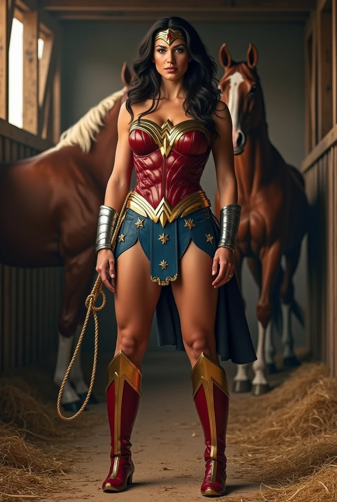 Make Wonder Woman inside a stable with horses