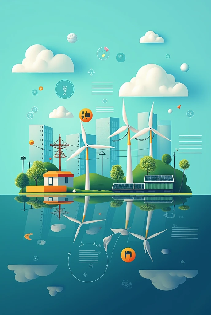 Crea una imagen de portada para una presentación sobre automation e integración de energías renovables en la gestión de sistemas de generación distribuida. The image must include icons representing renewable energy (solar and wind), automation (like a gear or circuit) and a connected power grid." that suitsMake an image that represents the comparison between traditional and renewable energy sources, Showing the environmental impact and the role of advanced technologies in systems management."
