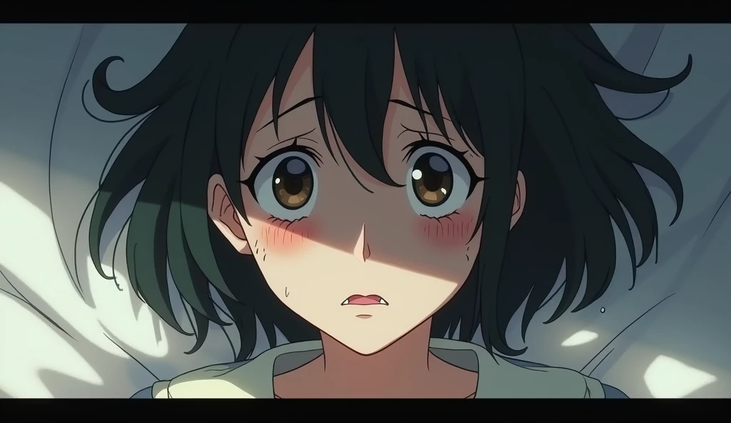 A deeply emotional scene featuring a young woman crying intensely. Her face should clearly express pain and sadness, with tears streaming down her cheeks. The focus should be on her facial expression and the tears, highlighting the depth of her sorrow. The art style should embody the touching and intricate qualities of Studio Ghibli, with detailed attention to her emotions and the tears.