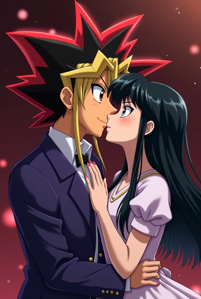 Yami Yugi from yu-gi-oh and Kagome Higurashi from inuyasha during an intimate kiss