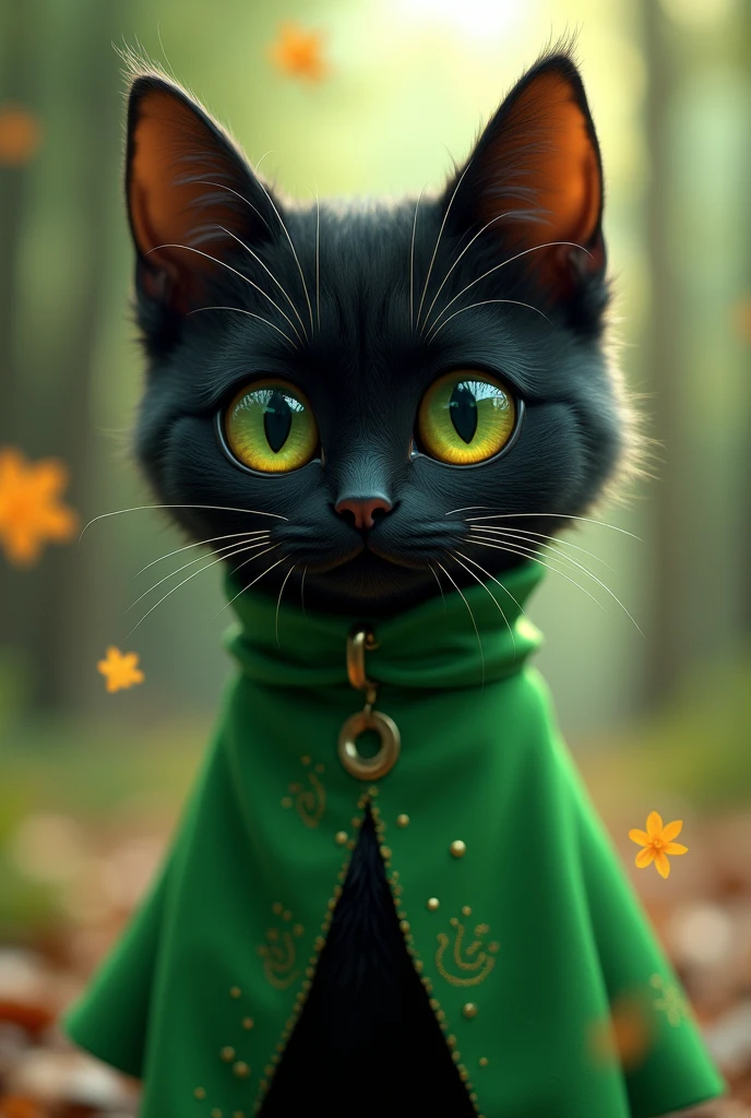 Black cat in green outfit,2D,Doll Eye,eye々crisp,Curled eyelashes