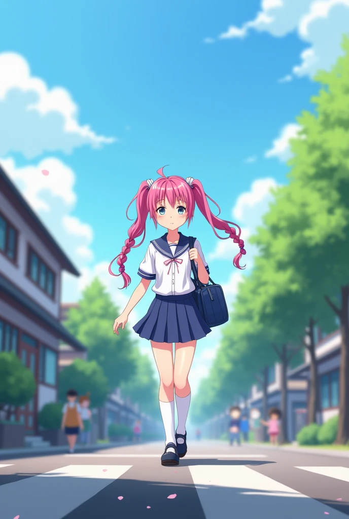 Anime girl going to school