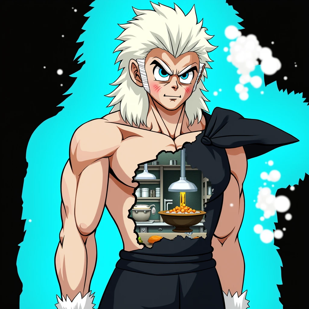 Dragon Ball Goku,Great ape,head portrait,Close-up,of a real,Facial features are carefully depicted,Realistic skin texture,Dark style,depth of fields,high light,Real light,Ray traching,oc rendered,Hyper-realistic,best qualtiy,8K,Works of masters,super-fine,Detailed pubic hair,Correct anatomy,sharp focus on eyes,Bokeh,Facial features are carefully depicted, in a restaurant kitchen, looking for an empty plate.