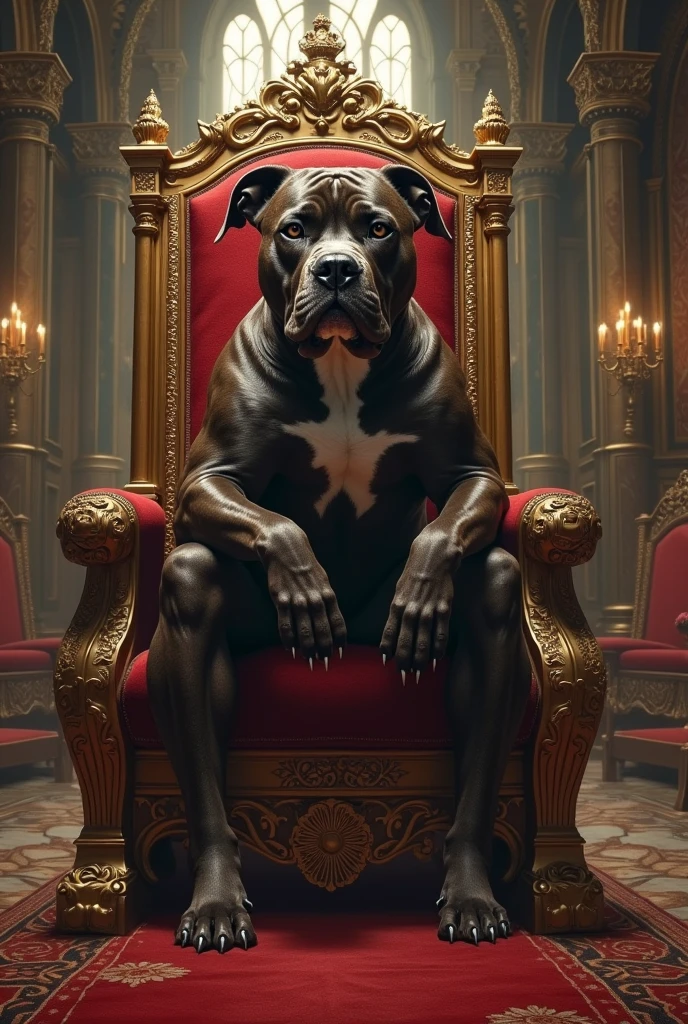 PITBULL ON A KING'S THRONE IN THE CASTLE