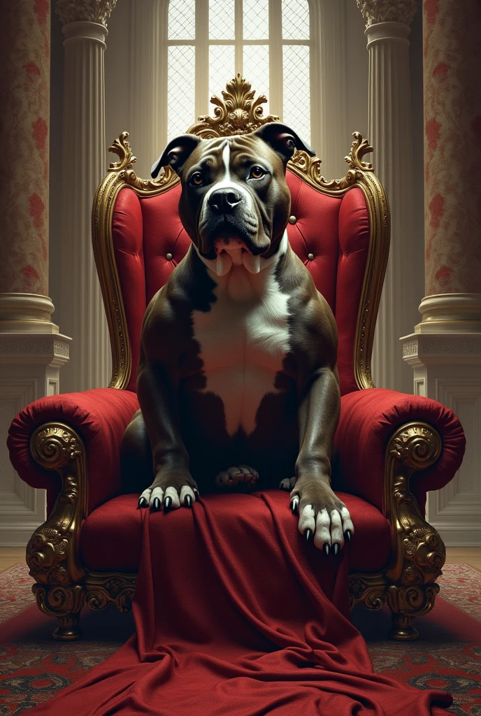 PITBULL ON A KING'S THRONE IN THE CASTLE