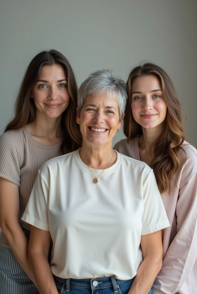 Photo of three women, a lady with short hair, gray of 1,60 and 88 kg, with a 30 year old adult daughter, with 1.74 and 80 kg and a 3 adult daughter, with 1.69 and 99 kg.
They are all adults!!!!
Read the right prompt