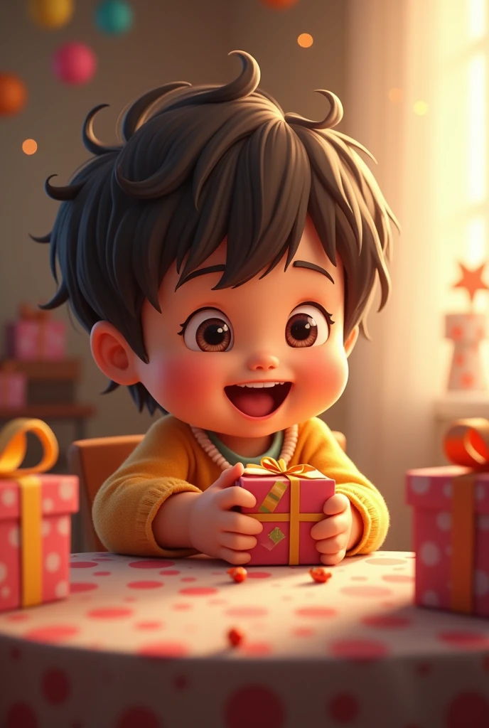 I would like a child happily receiving a birthday present