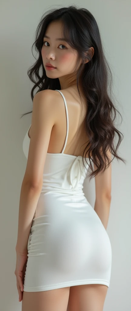 asian, ((Goddess white dress)), (nude:1.5), , skinny, solo, 1 woman, Masterpiece, highest quality, highest quality, 16K, incredibly absurd, highly detailed, 2.5D,, delicate and dynamic, very delicate facial expressions, delicate eye depiction, erotic, only sexy woman, ((A cute and kind face)), healthy figure, ((2 woman)), 160cm tall, medium firm swaying bust,, blush, Sweat,Embarrassed,sexy, ((thin thighs)), (camel toe:0.7), (visible nipples:0.3), (Erect nipples,:0.7), shiny and lustrous, facing straight at viewer, (((in heat))), ((Oily_skin)), ((dutch angle)), ((erotic pose)),