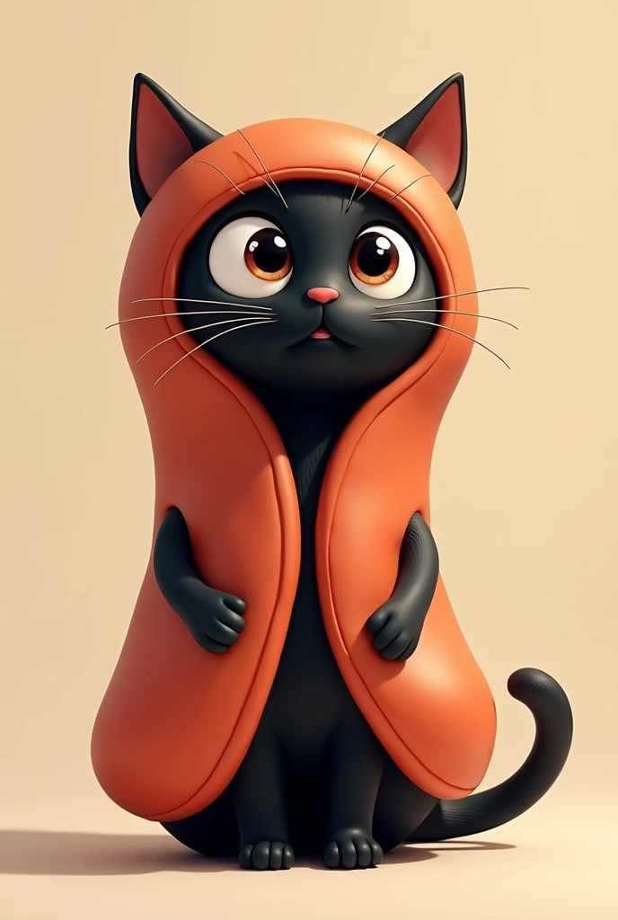 Black cat in a sausage costume，2D，Doll Eye，eye々crisp，Curled eyelashes