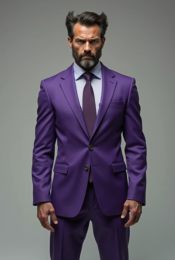 (photorealism:1.2), wolverine purple suit not so muscular