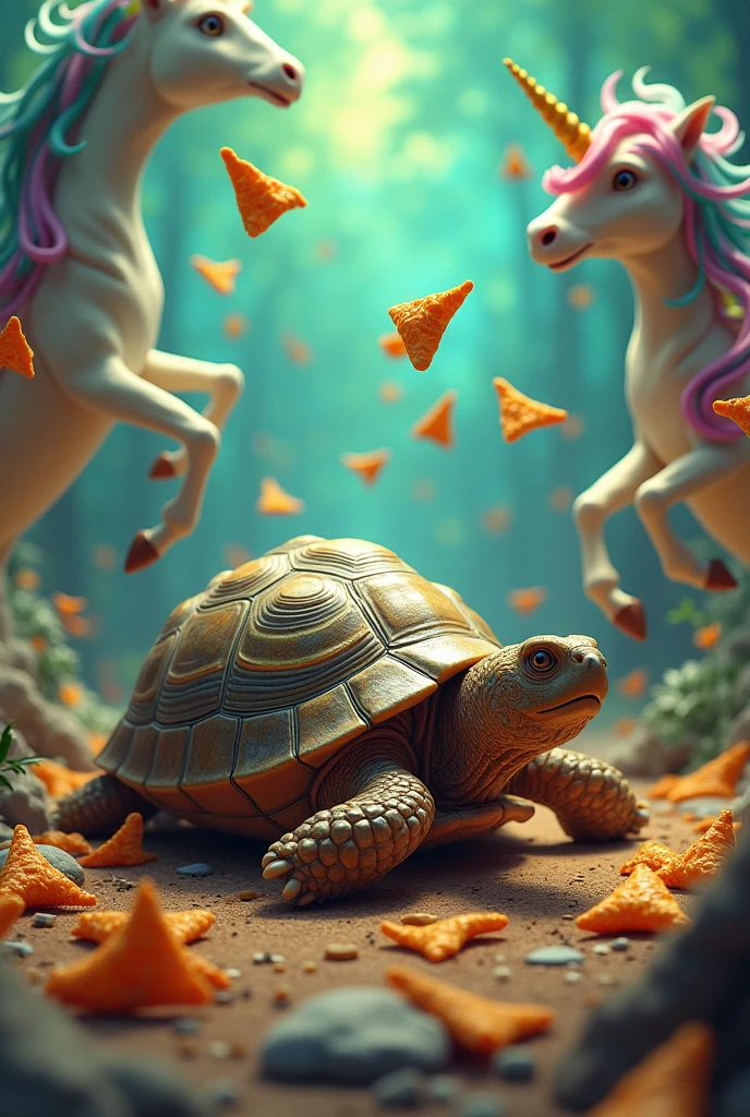 tortoise,doritos,unicorn and a dancing dragon