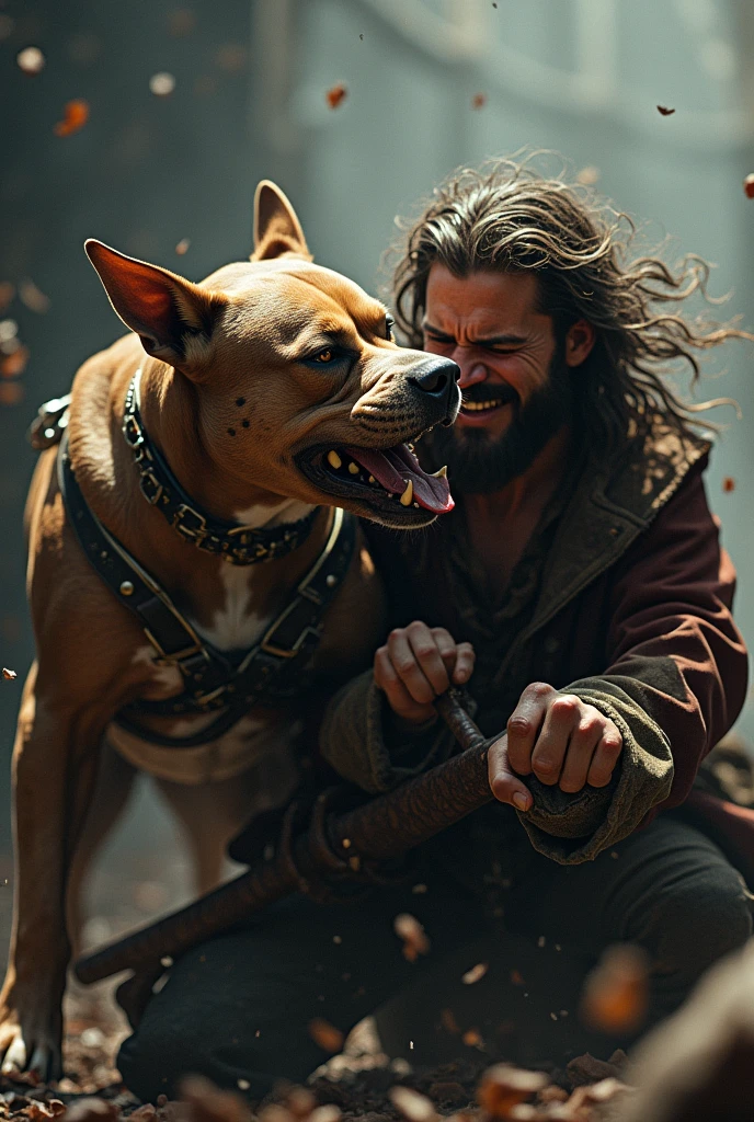 ANGRY PITBULL BITING A PIRATE