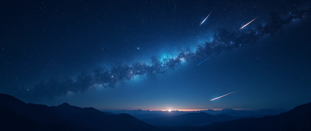just the dark blue universe with shooting stars, clear sky