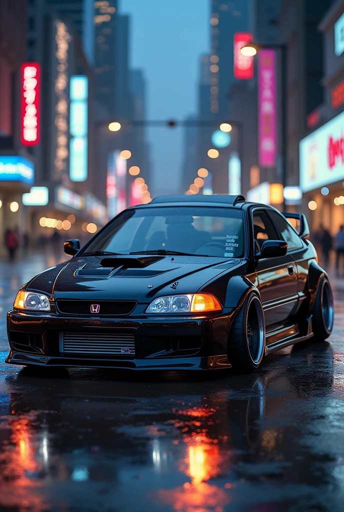 Black Honda Civic year 1998 modified
