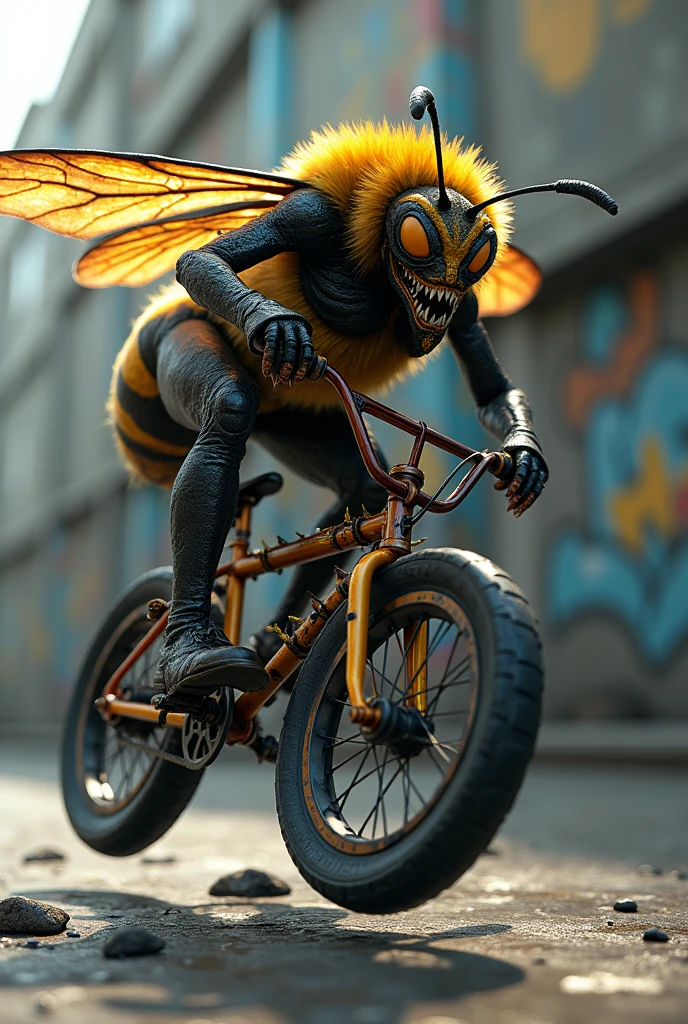 Scary bee using bmx bike with freestyle style.3D