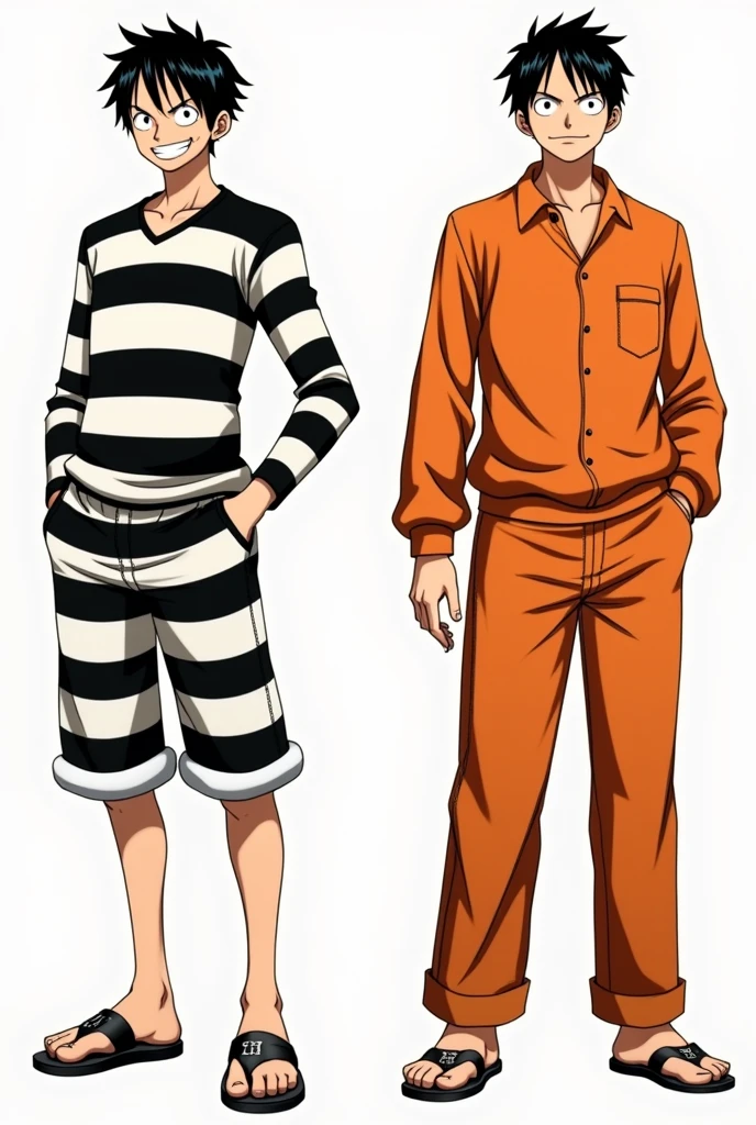 Monkey D. Luffy in prison uniform long sleeve black and white stripes Original anime One Piece and Monkey D. .... Luffy in orange long sleeve prison uniform Original anime One Piece
