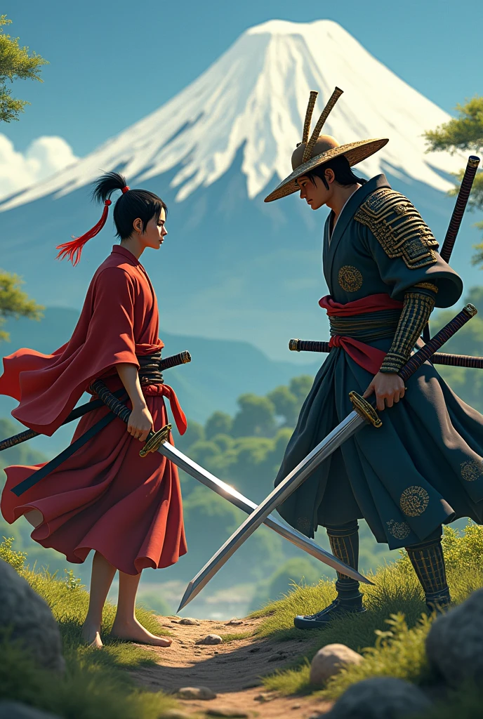 Create images of Zoro facing samurai kenjin x
