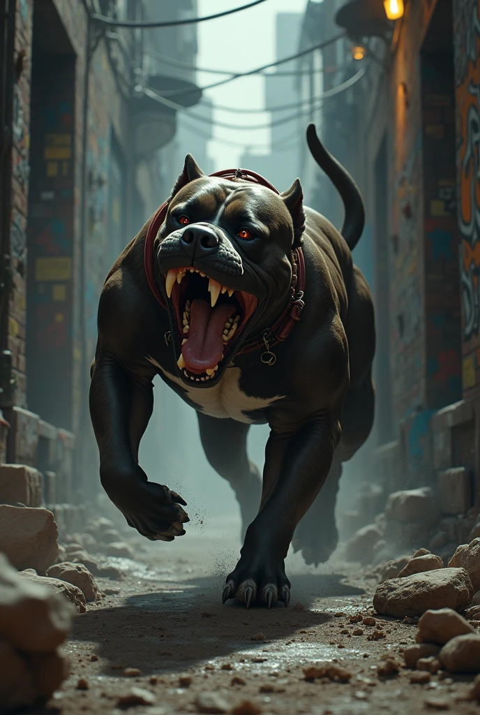 ANGRY PITBULL, ATTACKING A RUNNING PIRATE