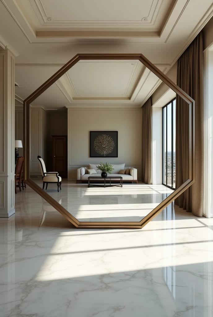 create a hexagon shaped mirror image in a room