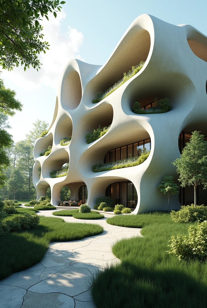 Generates a volumetry of an architectural concept, which reflects the fusion and permeability between the natural and the built