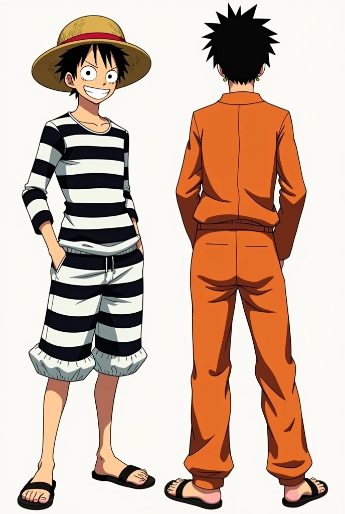 Monkey D. Luffy in prison uniform long sleeve black and white stripes Original anime One Piece and Monkey D. .... Luffy in orange long sleeve prison uniform Original anime One Piece