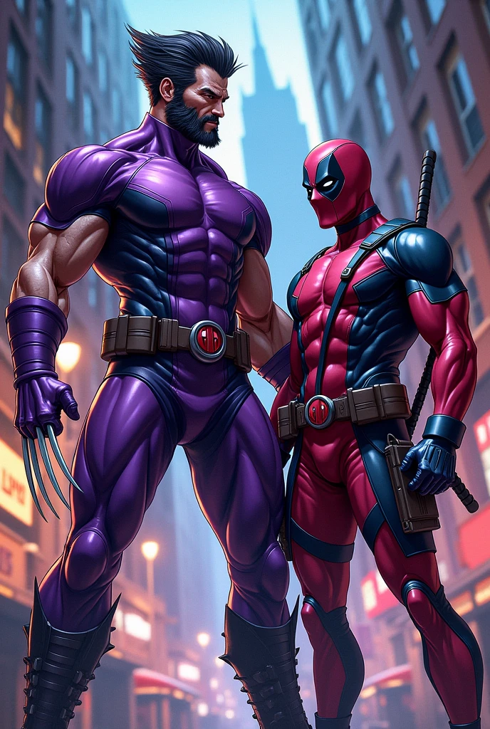 (comic) wolverine purple suit and deadpool purple suit
