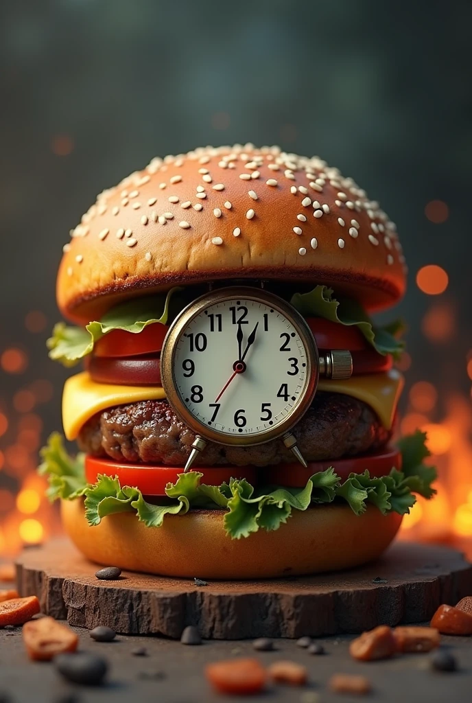 Burger with a clock and less fire