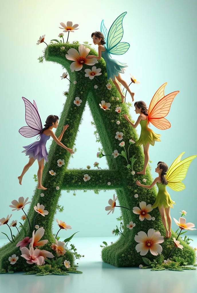 3D letter A decorated with fairies