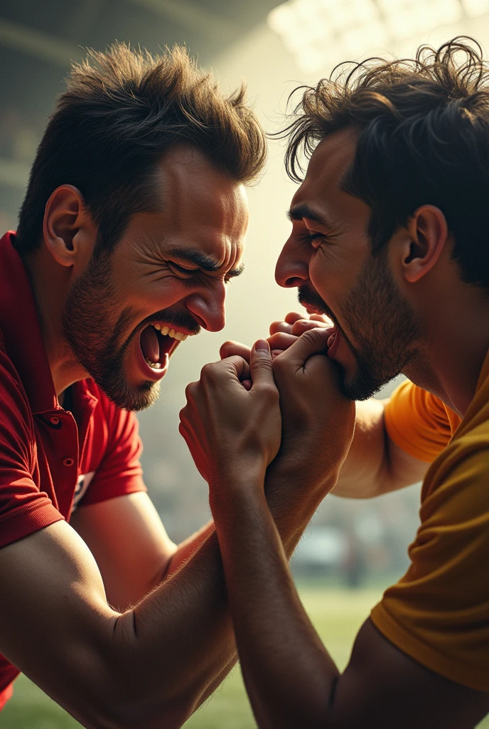 A person hitting your forearm, with veins bulging, with great emotion to represent their love for football ⚽