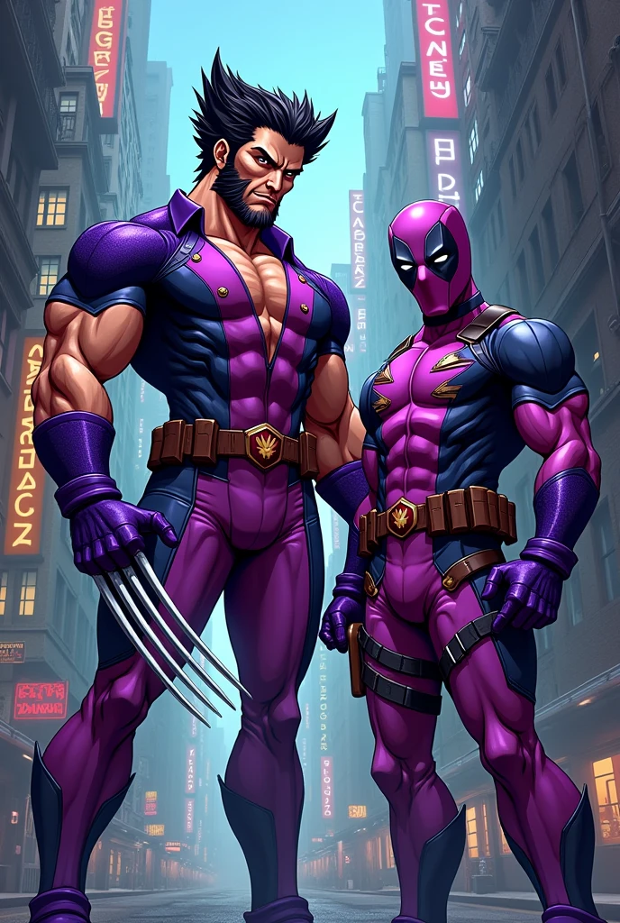 (comic) wolverine purple suit and deadpool purple suit