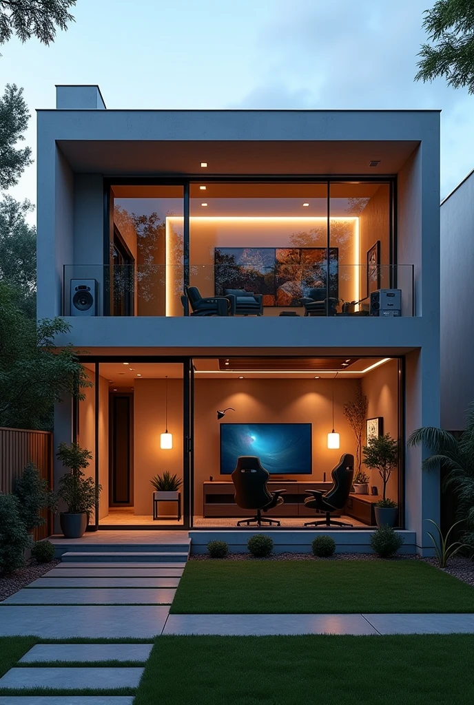 A modern house with a gamer room